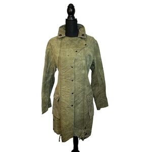 B K PHILLIPS Original Signed Olive Green Original Short Trench Coat Size Large